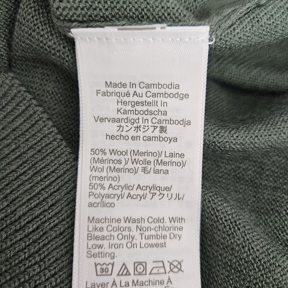 J.CREW Wool Knit Pullover Sweater Green 1/4 Zip Mock Long Sleeve Medium
